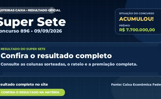 Saiu o resultado da Super Sete de hoje: prêmio estimado em R$ 7,7 milhões